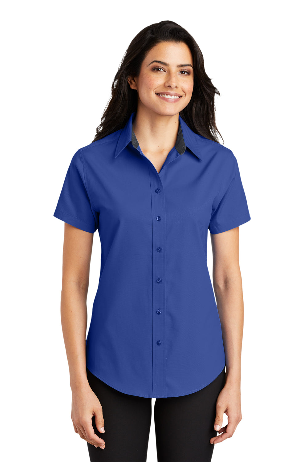 Port Authority Womens Easy Care Wrinkle Resistant Short Sleeve Button Down Shirt Royal Blue