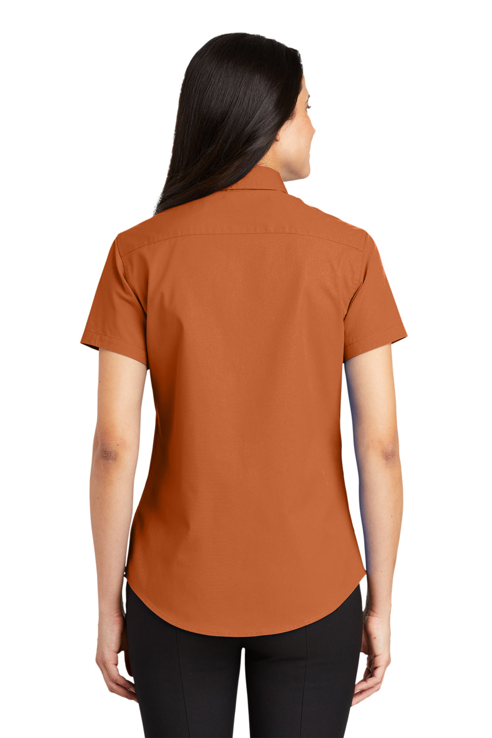 Port Authority L508 Womens Easy Care Wrinkle Resistant Short Sleeve Button Down Shirt Texas Orange Model Back