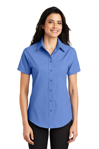 Port Authority L508 Womens Easy Care Wrinkle Resistant Short Sleeve Button Down Shirt Ultramarine Blue Model Front