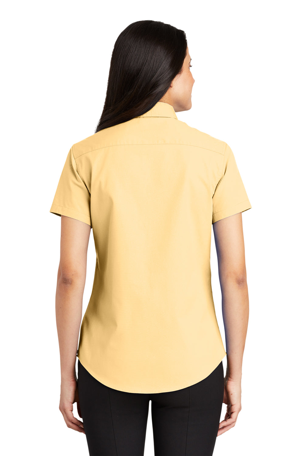 Port Authority L508 Womens Easy Care Wrinkle Resistant Short Sleeve Button Down Shirt Yellow Model Back