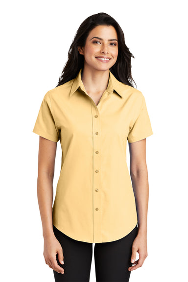 Port Authority L508 Womens Easy Care Wrinkle Resistant Short Sleeve Button Down Shirt Yellow Model Front