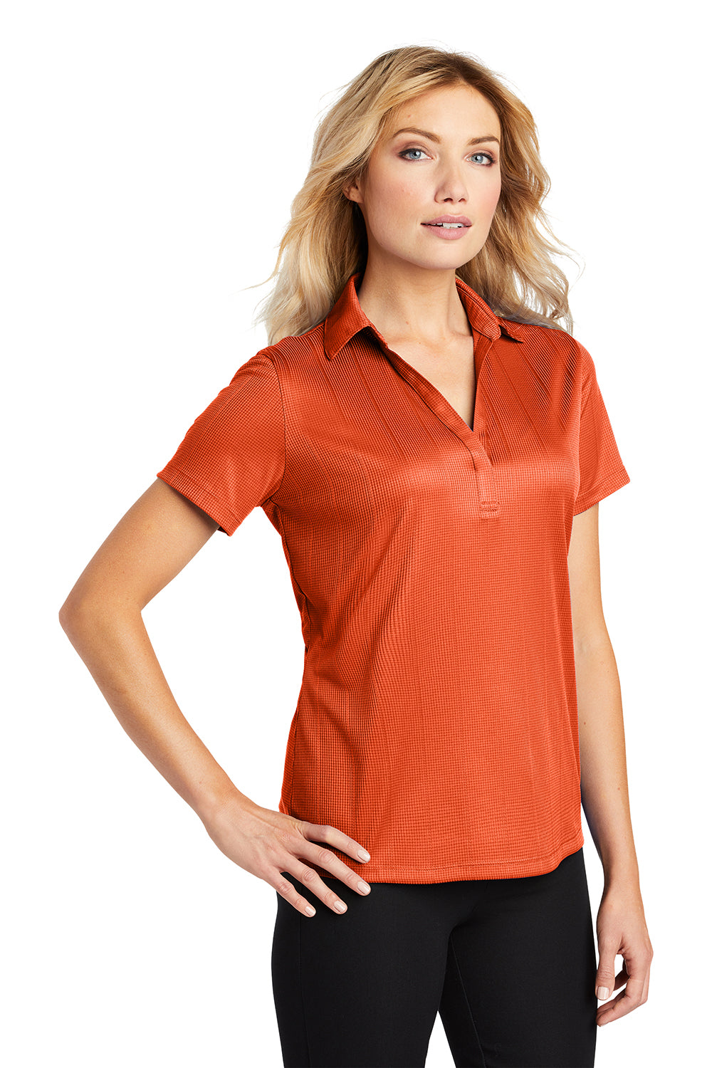 Port Authority L528 Womens Performance Moisture Wicking Short Sleeve Polo Shirt Autumn Orange Model 3q