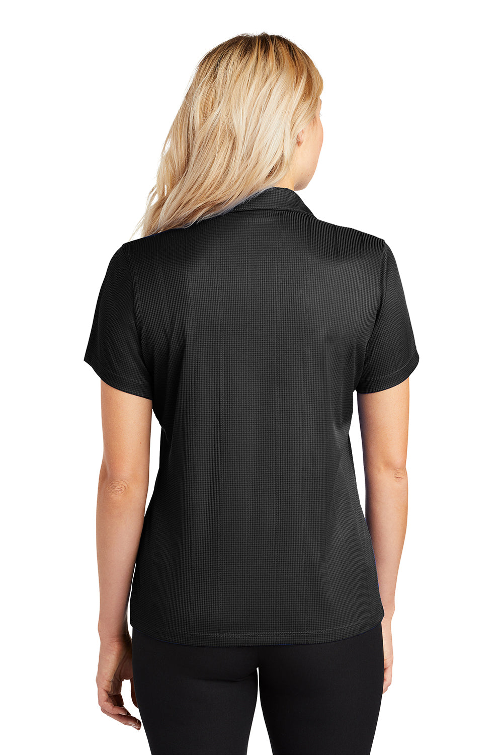 Port Authority L528 Womens Performance Moisture Wicking Short Sleeve Polo Shirt Black Model Back