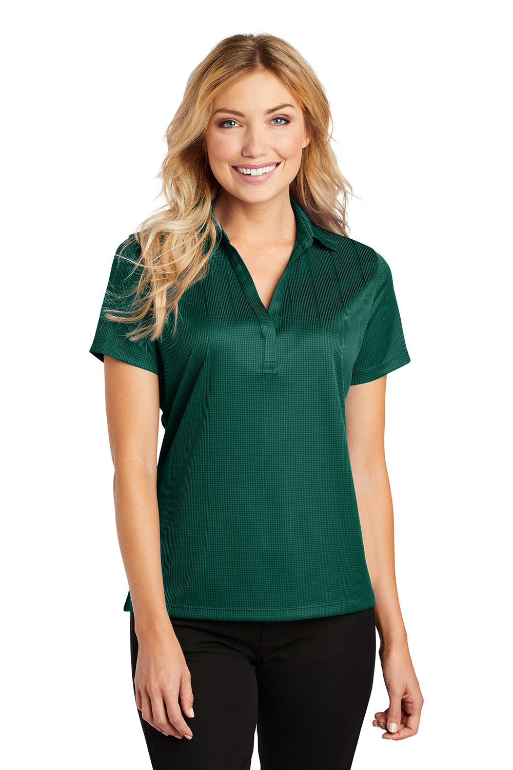 Port Authority L528 Womens Performance Moisture Wicking Short Sleeve Polo Shirt Green Glen Model Front