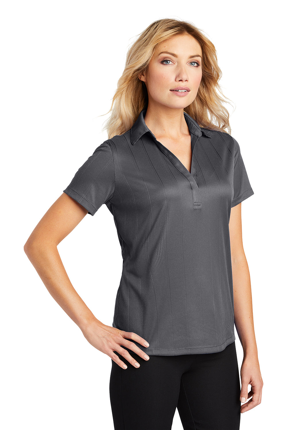 Port Authority L528 Womens Performance Moisture Wicking Short Sleeve Polo Shirt Smoke Grey Model 3q