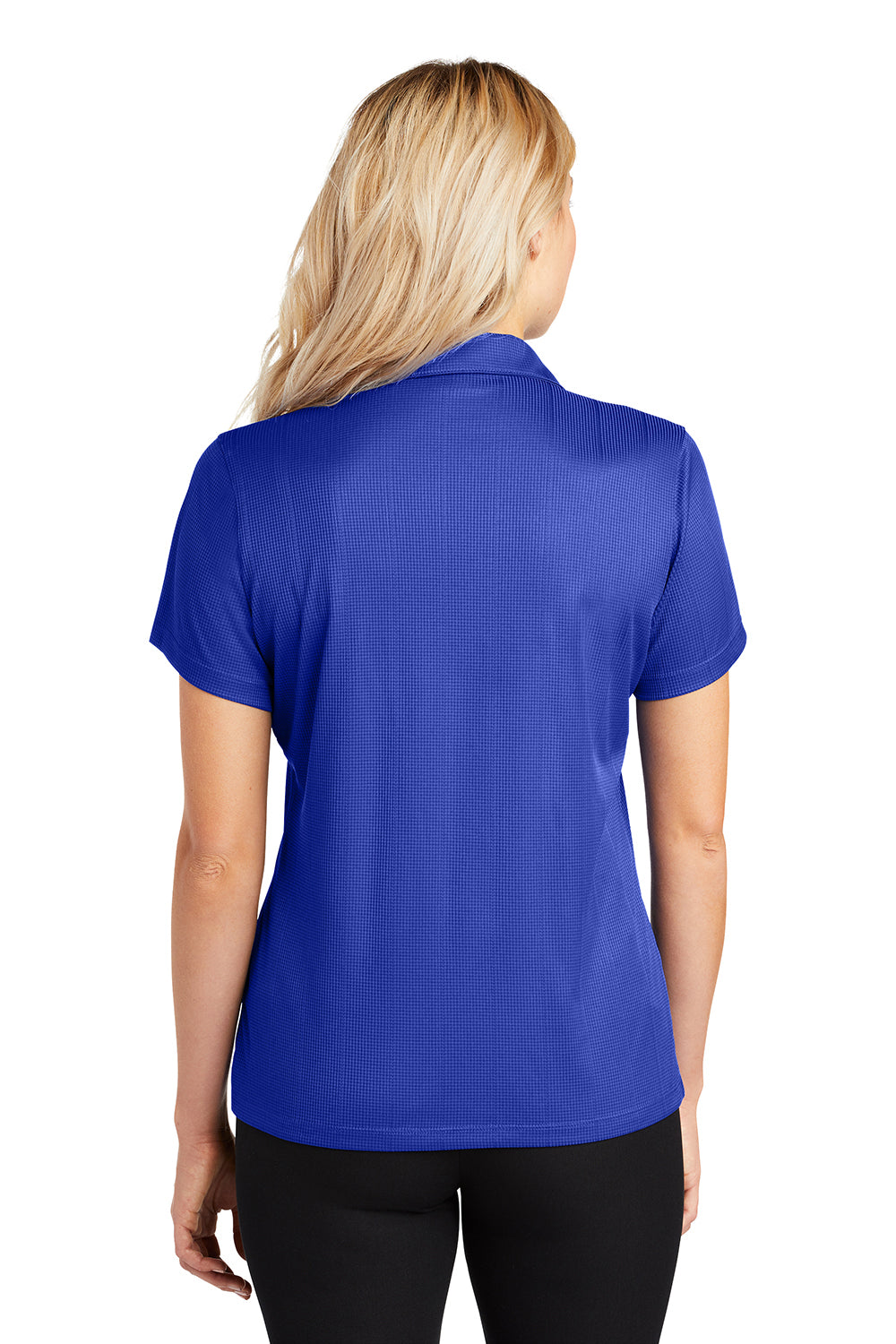 Port Authority L528 Womens Performance Moisture Wicking Short Sleeve Polo Shirt Hyper Blue Model Back