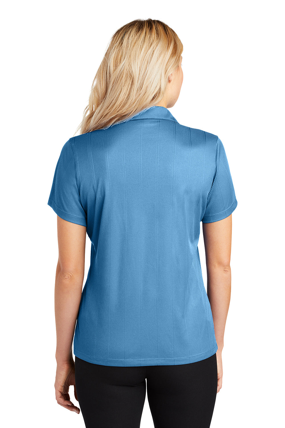 Port Authority L528 Womens Performance Moisture Wicking Short Sleeve Polo Shirt Ocean Blue Model Back