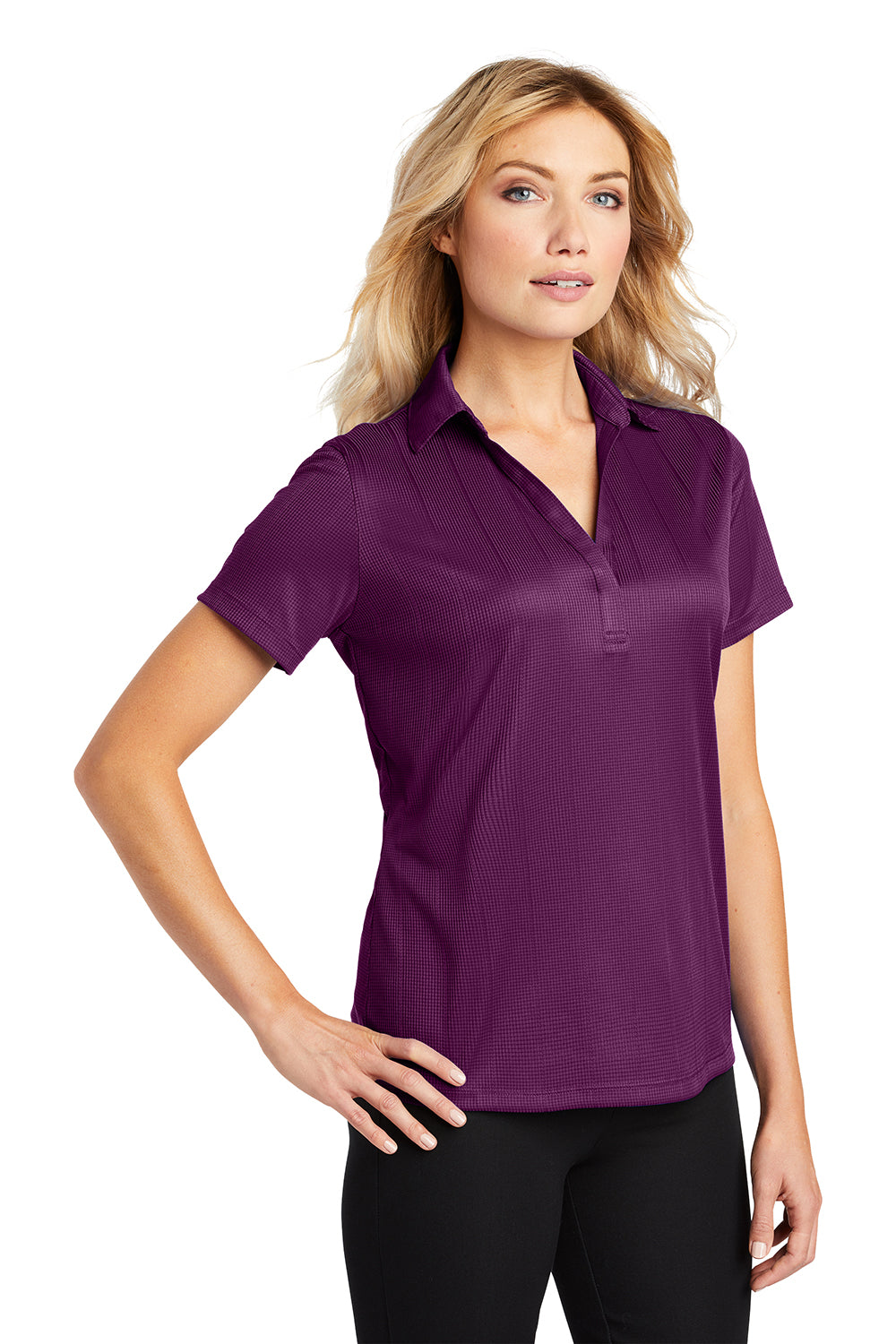 Port Authority L528 Womens Performance Moisture Wicking Short Sleeve Polo Shirt Violet Purple Model 3q