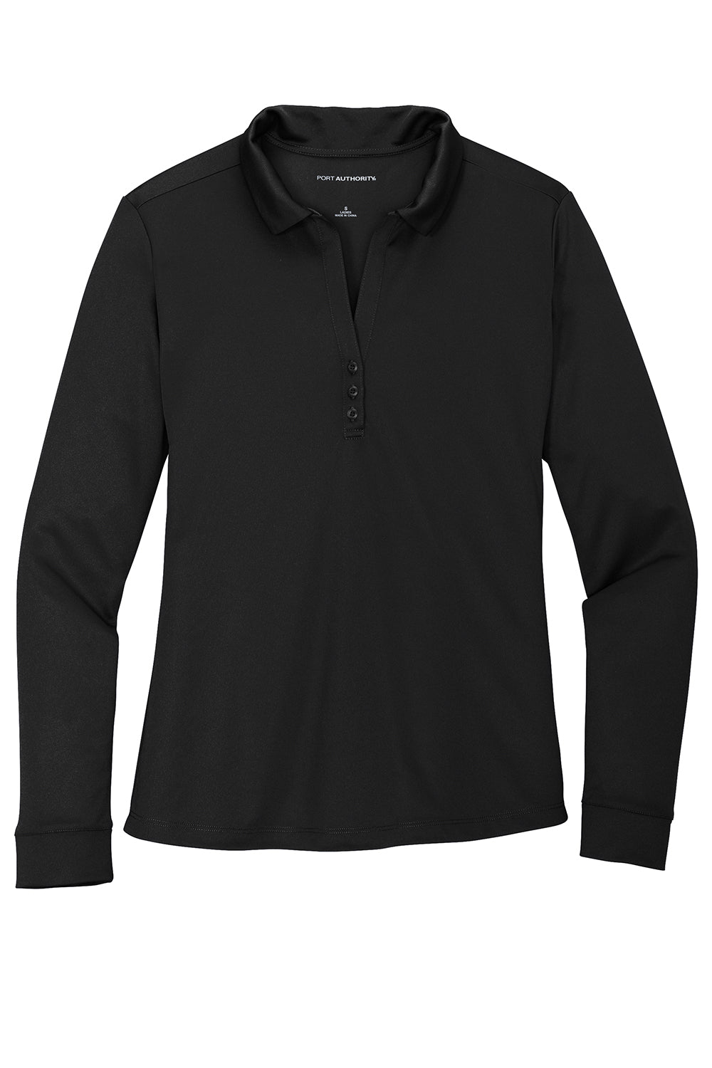 Port Authority L540LS Womens Silk Touch Performance Moisture Wicking Long Sleeve Polo Shirt Black Flat Front