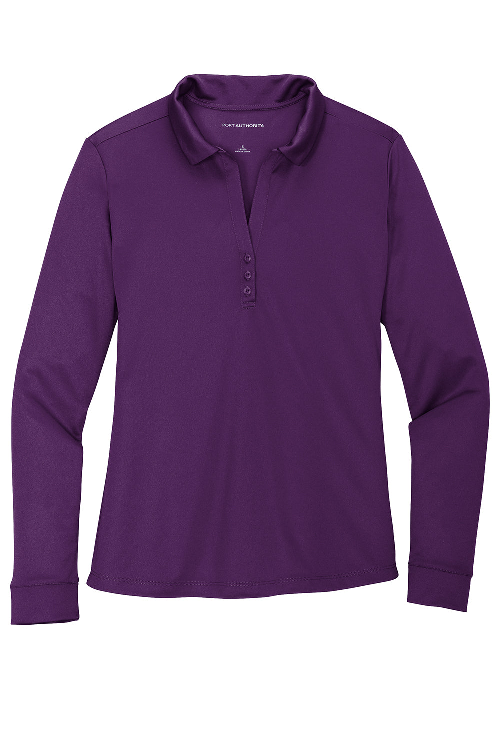 Port Authority L540LS Womens Silk Touch Performance Moisture Wicking Long Sleeve Polo Shirt Bright Purple Flat Front