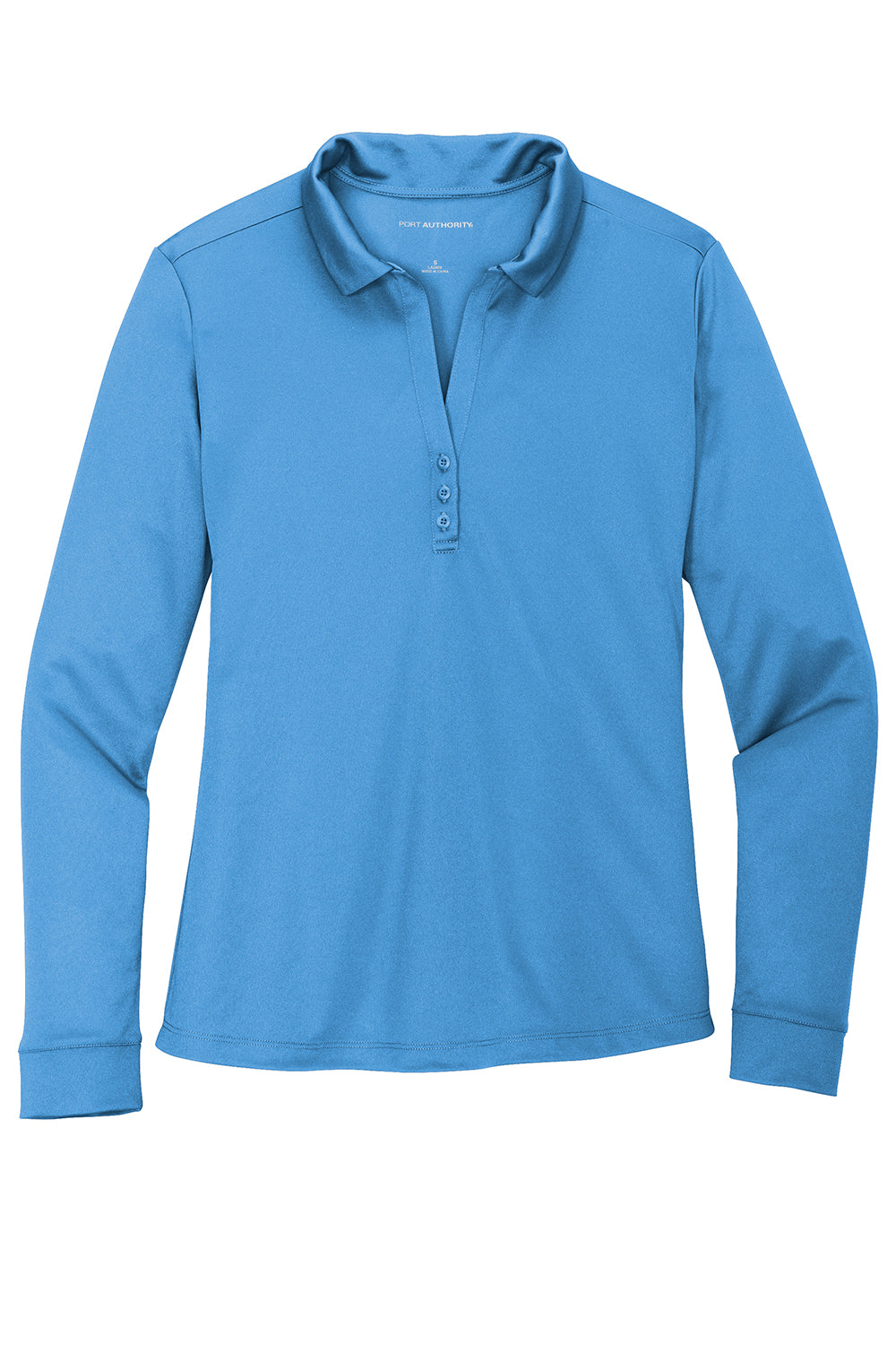 Port Authority L540LS Womens Silk Touch Performance Moisture Wicking Long Sleeve Polo Shirt Carolina Blue Flat Front