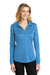 Port Authority L540LS Womens Silk Touch Performance Moisture Wicking Long Sleeve Polo Shirt Carolina Blue Model Front