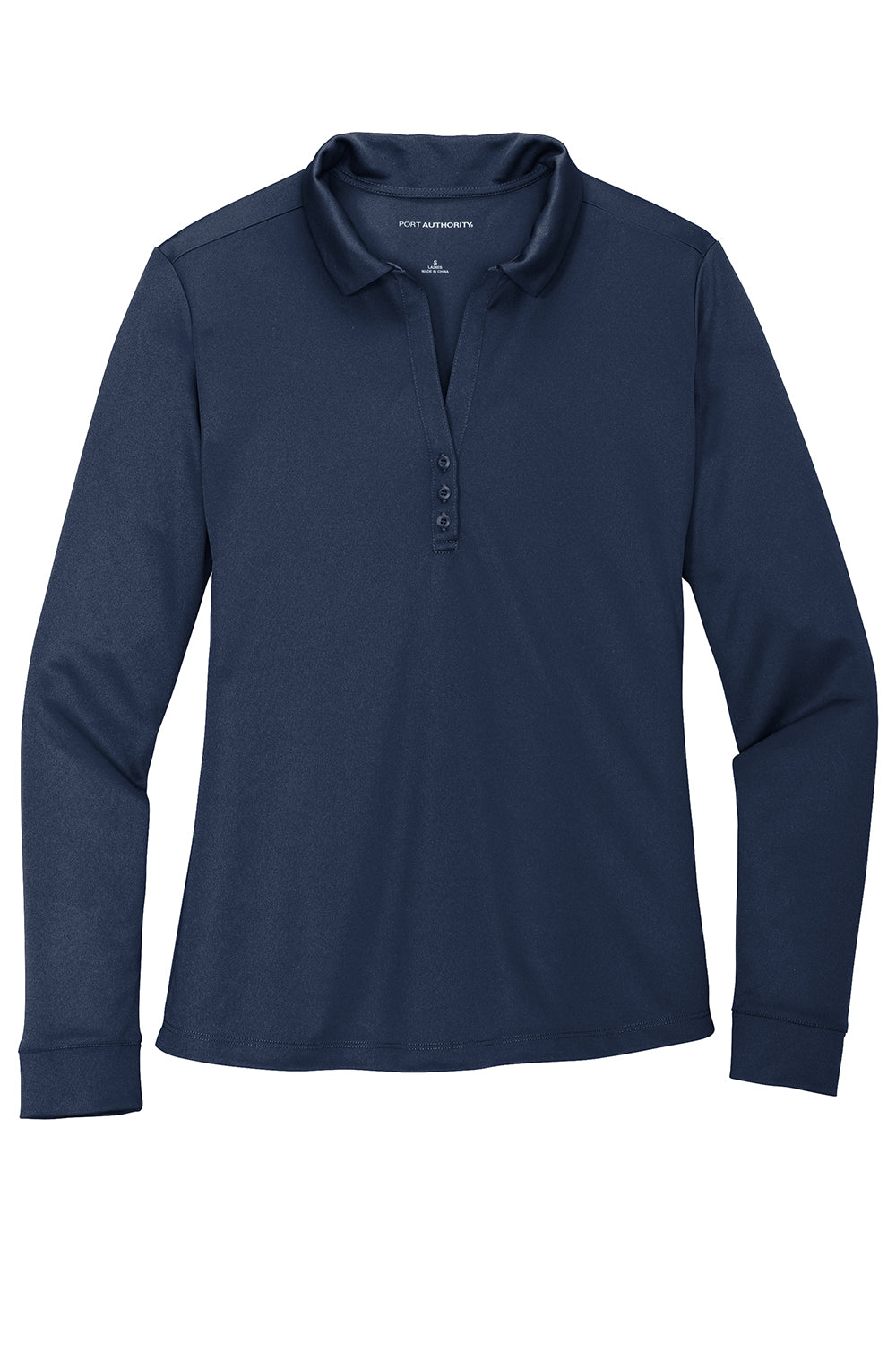 Port Authority L540LS Womens Silk Touch Performance Moisture Wicking Long Sleeve Polo Shirt Navy Blue Flat Front