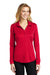 Port Authority L540LS Womens Silk Touch Performance Moisture Wicking Long Sleeve Polo Shirt Red Model Front