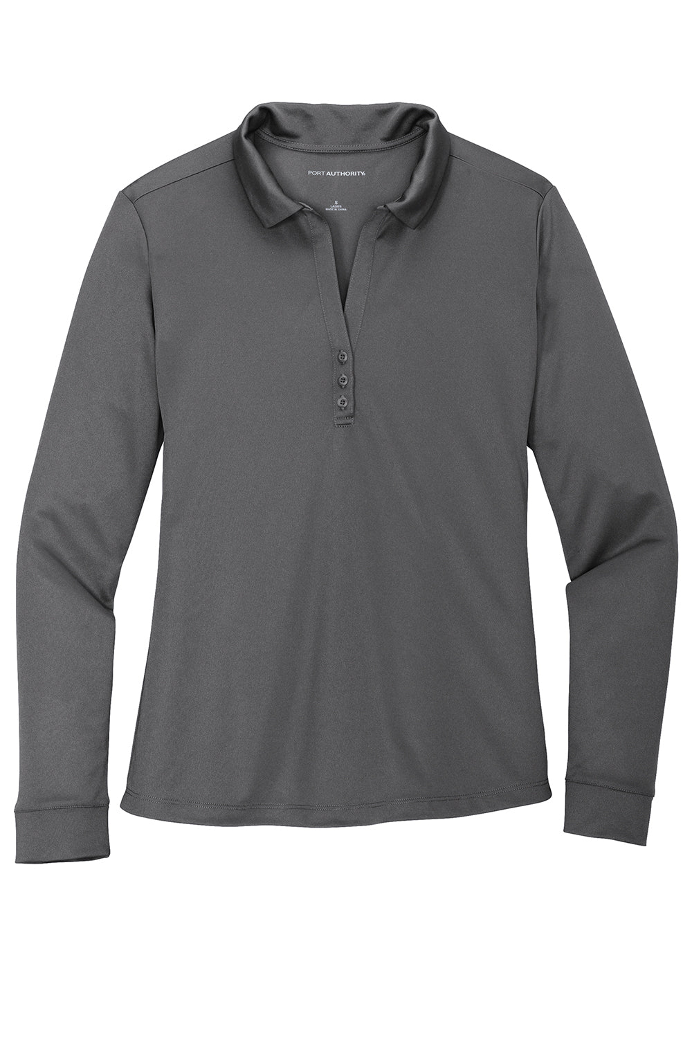 Port Authority L540LS Womens Silk Touch Performance Moisture Wicking Long Sleeve Polo Shirt Steel Grey Flat Front