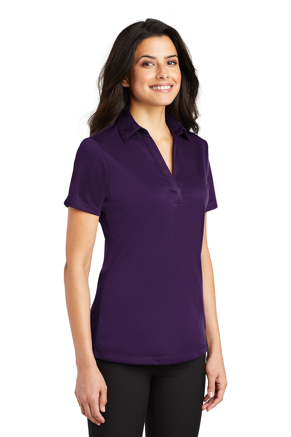 Port Authority L540 Womens Silk Touch Performance Moisture Wicking Short Sleeve Polo Shirt Bright Purple Model 3q