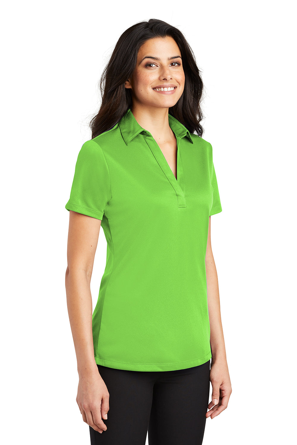 Port Authority L540 Womens Silk Touch Performance Moisture Wicking Short Sleeve Polo Shirt Lime Green Model 3q