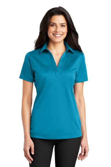 Port Authority L540 Womens Silk Touch Performance Moisture Wicking Short Sleeve Polo Shirt Parcel Blue Model Front