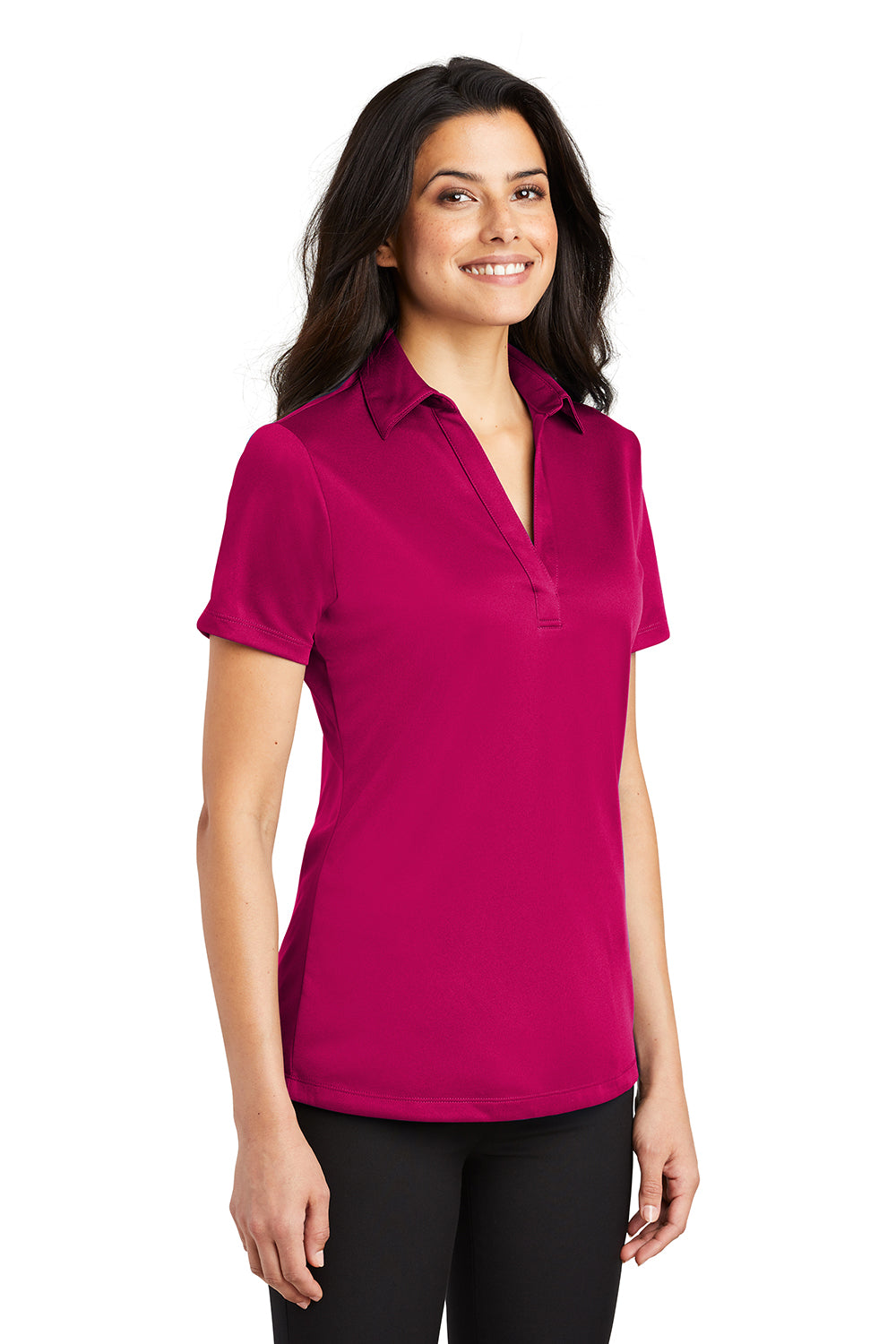 Port Authority L540 Womens Silk Touch Performance Moisture Wicking Short Sleeve Polo Shirt Raspberry Pink Model 3q