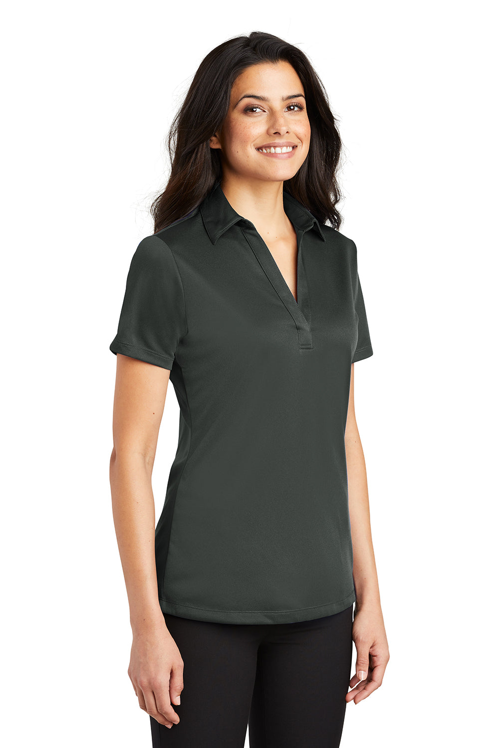 Port Authority L540 Womens Silk Touch Performance Moisture Wicking Short Sleeve Polo Shirt Steel Grey Model 3q