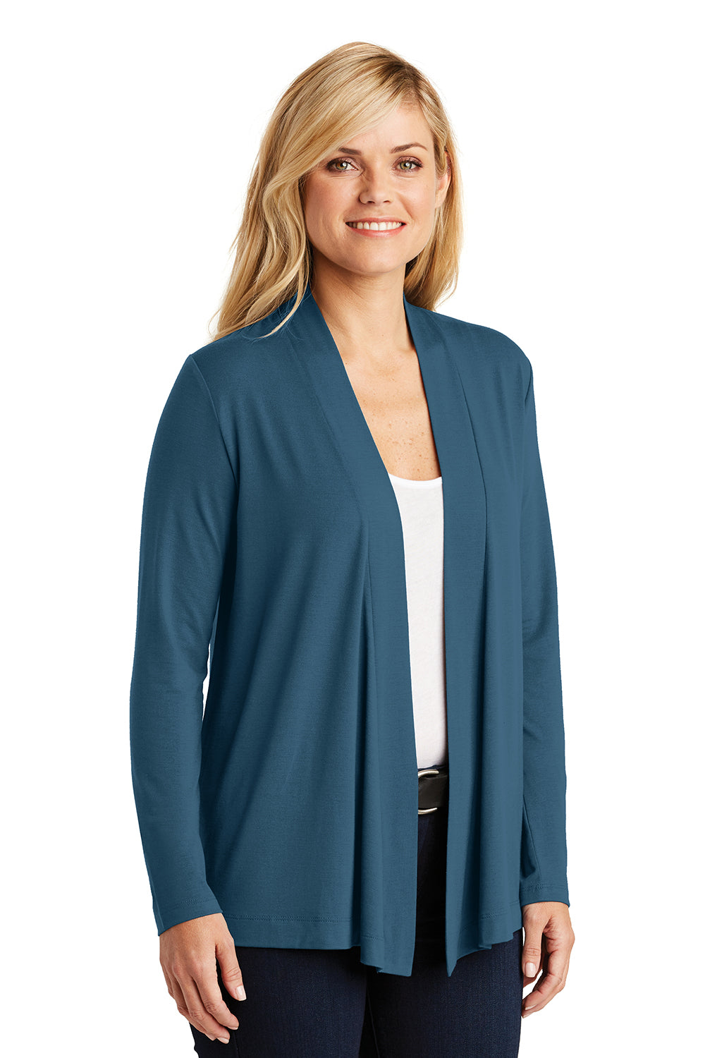 Port Authority L5430 Womens Concept Long Sleeve Cardigan Sweater Dusty Blue Model 3q