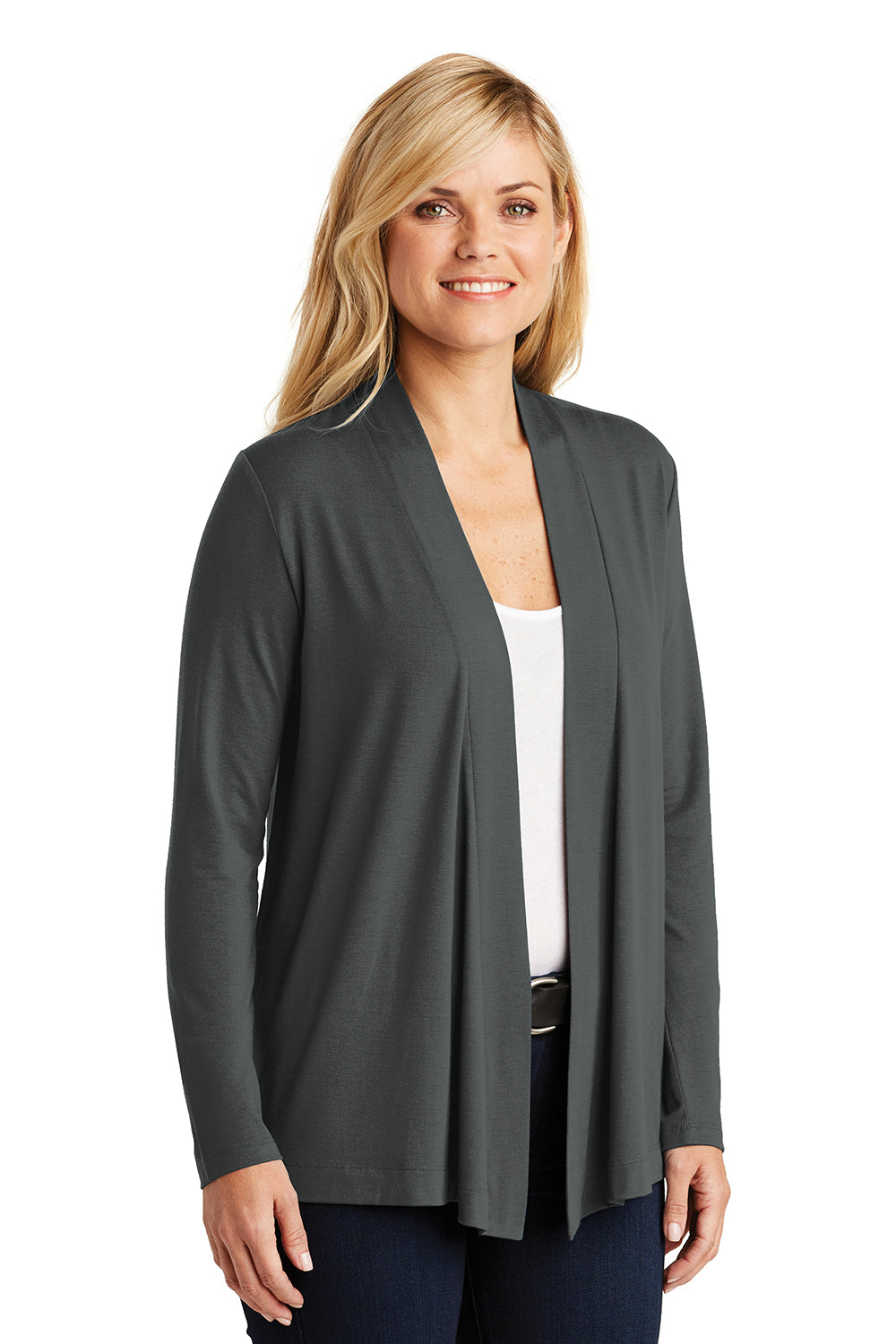 Port Authority L5430 Womens Concept Long Sleeve Cardigan Sweater Smoke Grey Model 3q