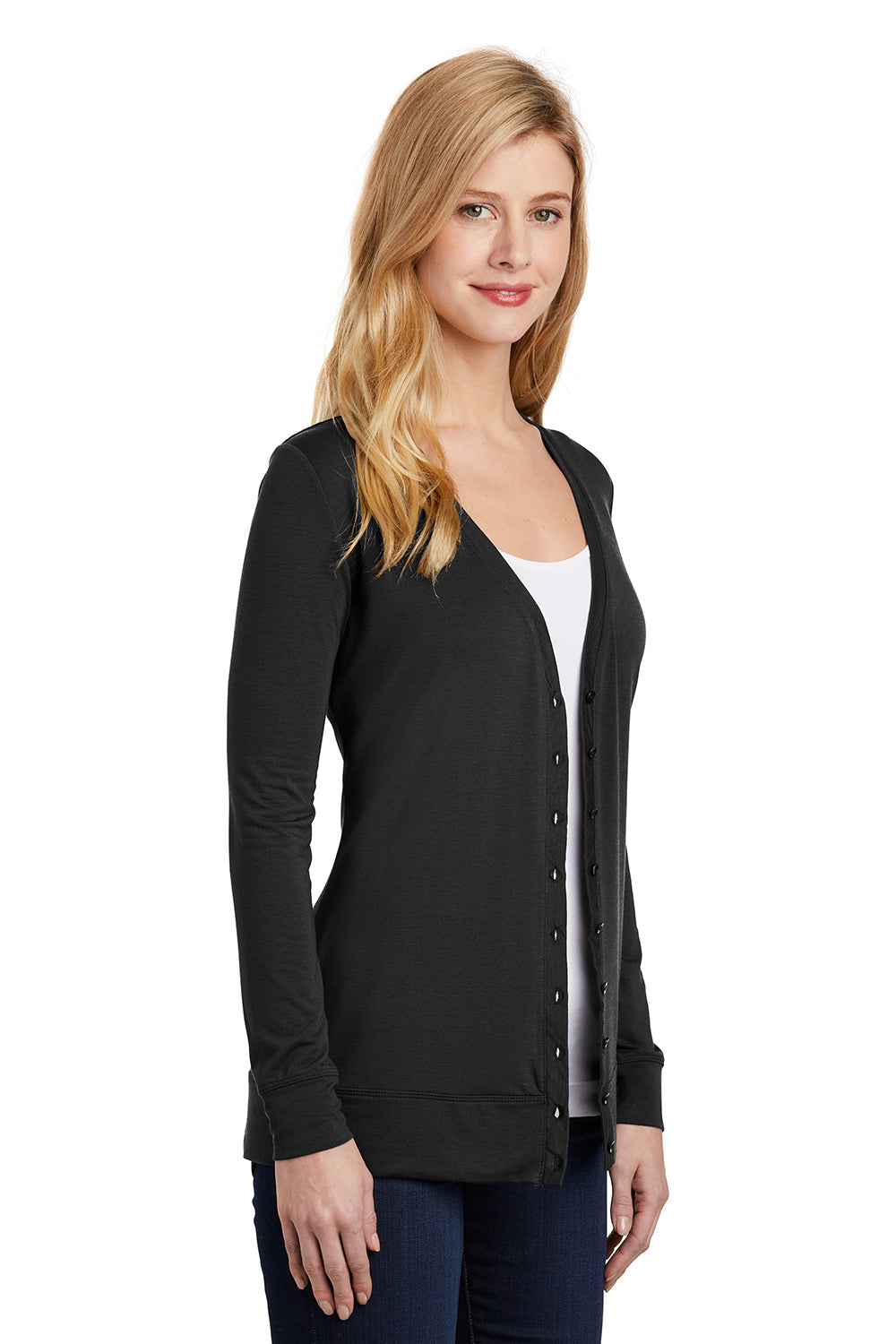 Port Authority L545 Womens Concept Long Sleeve Cardigan Sweater Black Model 3q