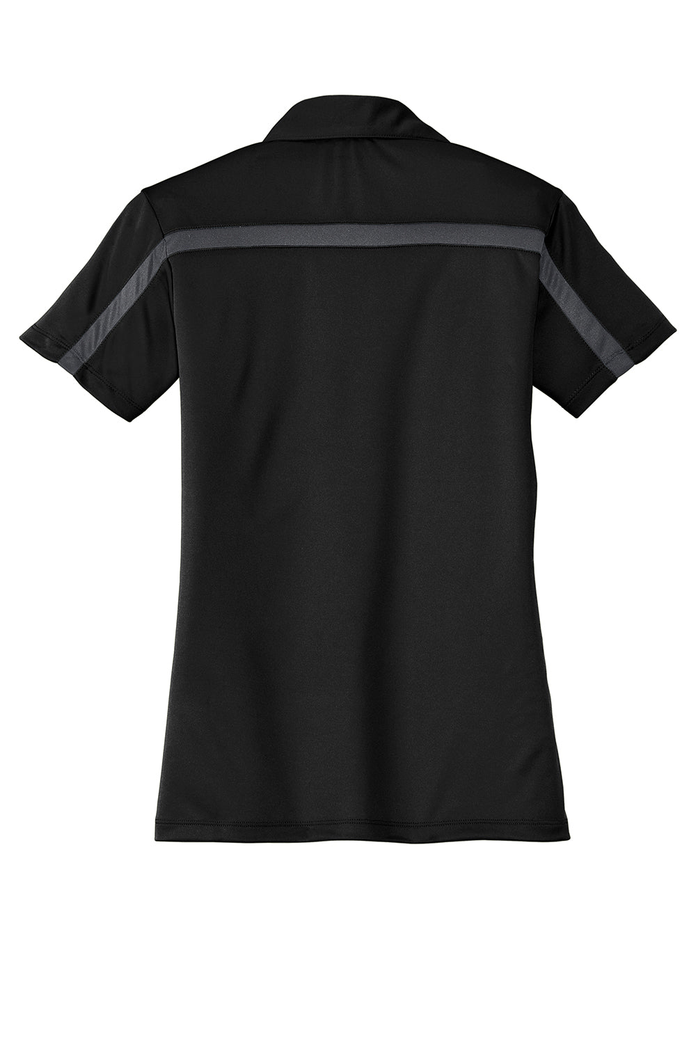 Port Authority L547 Womens Silk Touch Performance Moisture Wicking Short Sleeve Polo Shirt Black/Steel Grey Flat Back