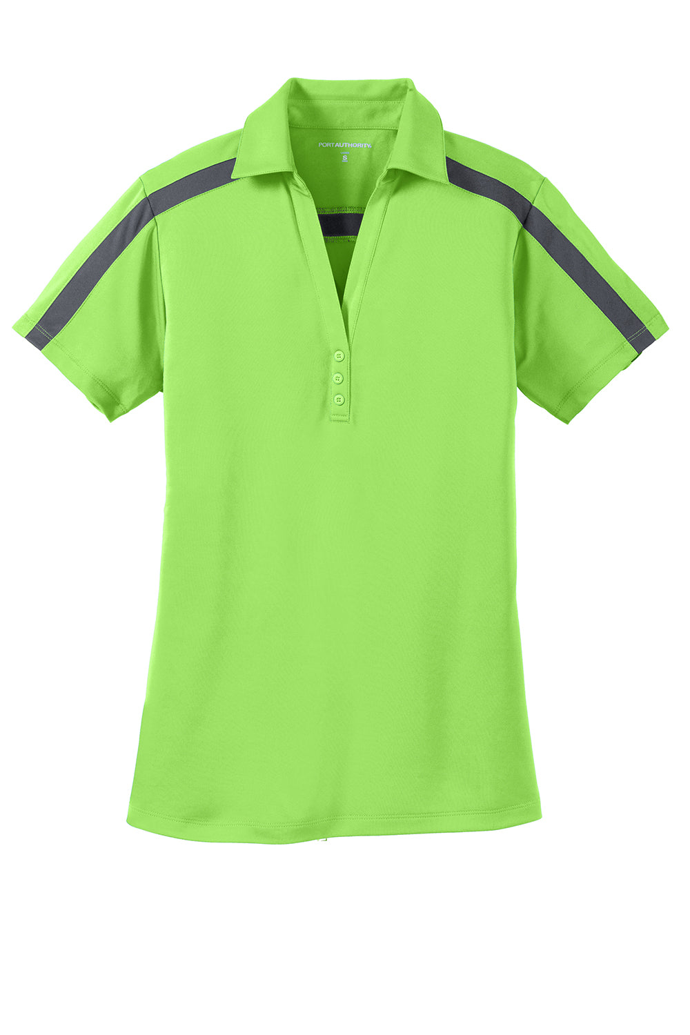 Port Authority L547 Womens Silk Touch Performance Moisture Wicking Short Sleeve Polo Shirt Lime Green/Steel Grey Flat Front