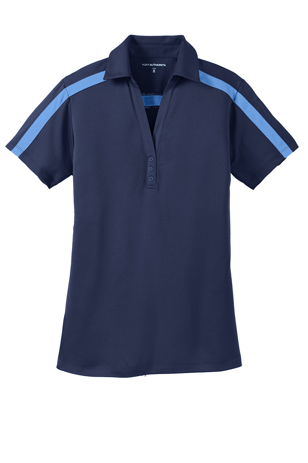 Port Authority L547 Womens Silk Touch Performance Moisture Wicking Short Sleeve Polo Shirt Navy Blue/Carolina Blue Flat Front