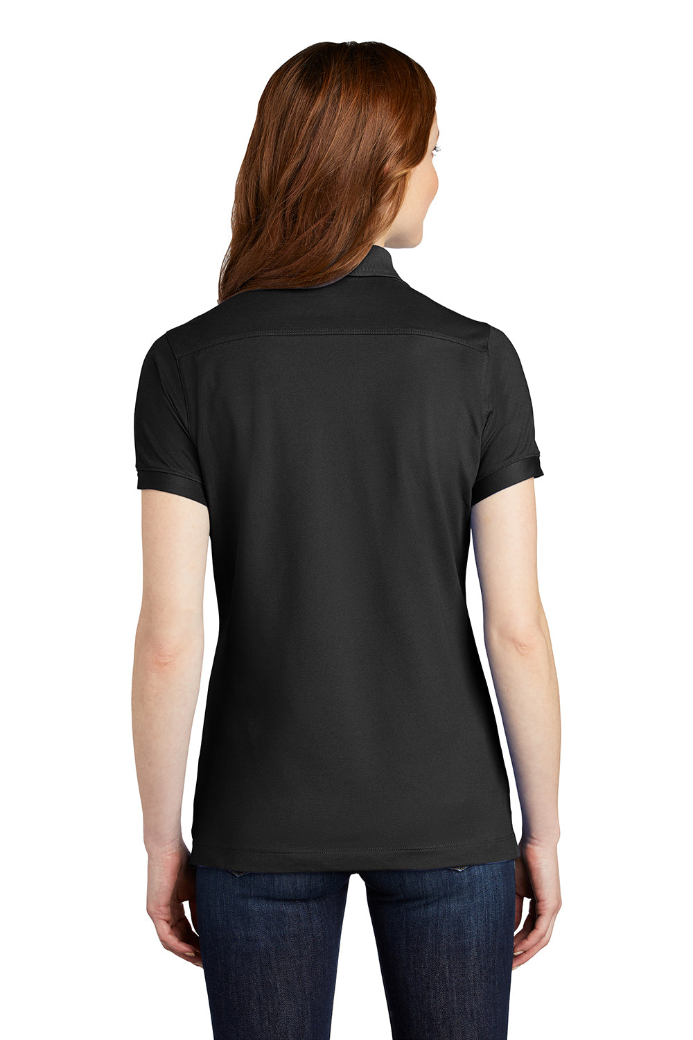 Port Authority L555 Womens Moisture Wicking Short Sleeve Polo Shirt Black Model Back