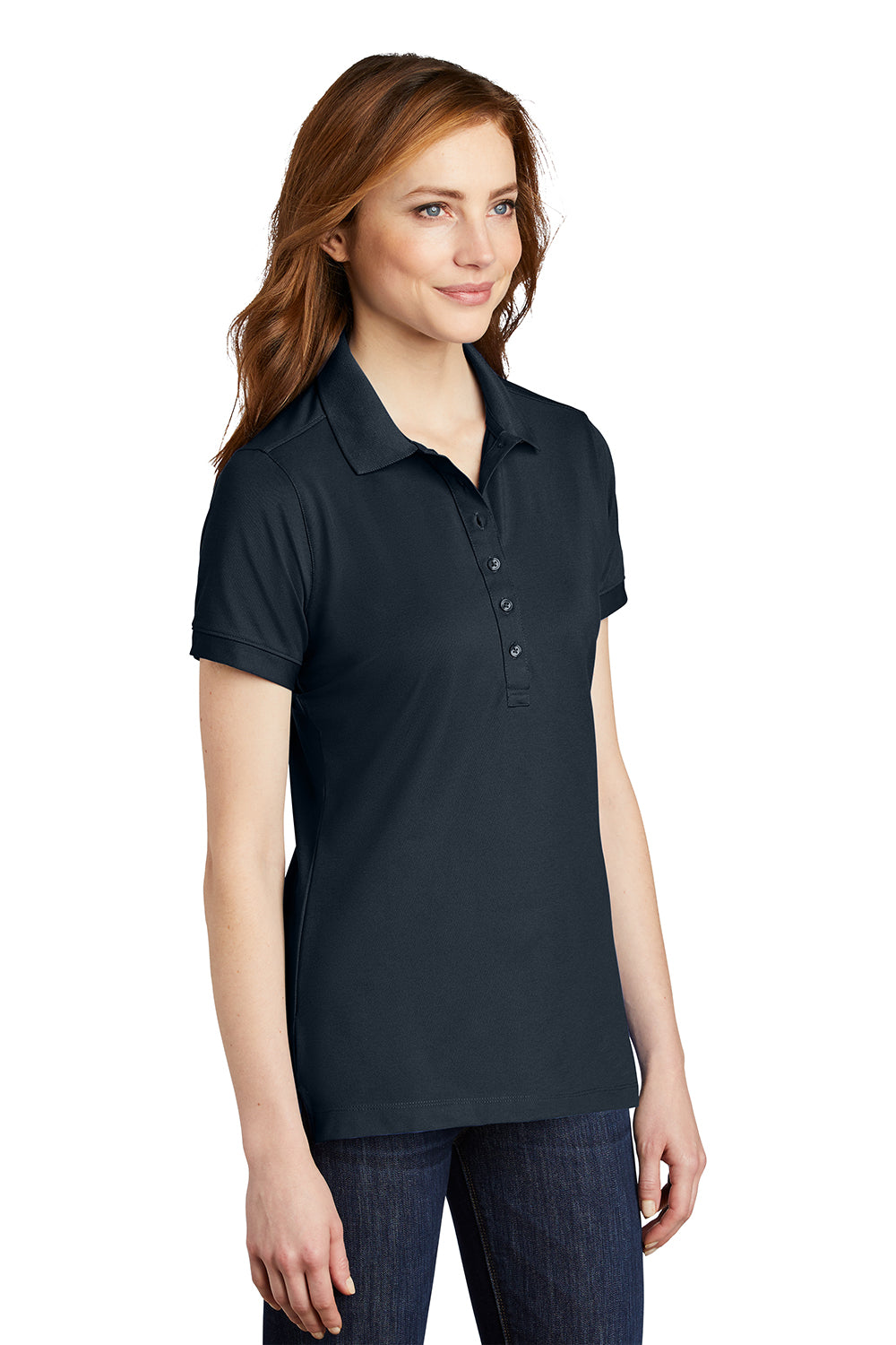 Port Authority L555 Womens Moisture Wicking Short Sleeve Polo Shirt Dress Navy Blue Model 3q