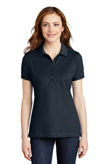 Port Authority L555 Womens Moisture Wicking Short Sleeve Polo Shirt Dress Navy Blue Model Front