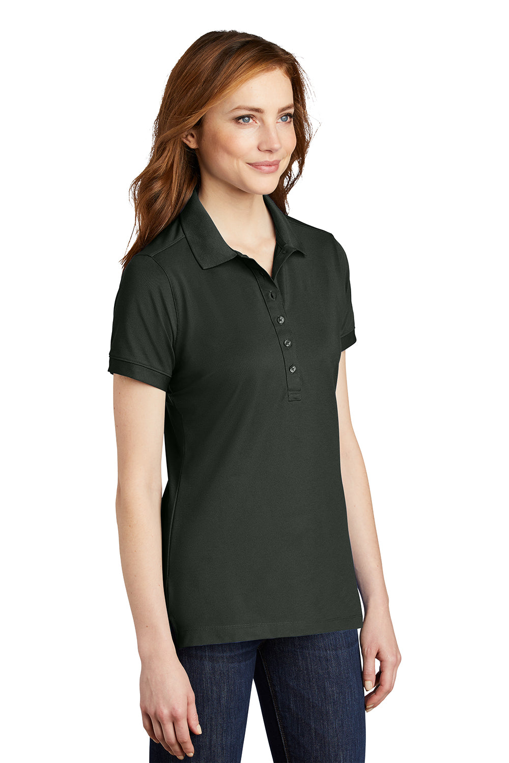 Port Authority L555 Womens Moisture Wicking Short Sleeve Polo Shirt Smoke Grey Model 3q