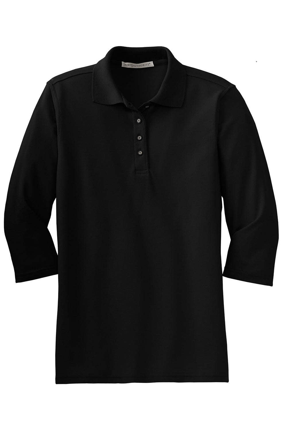 Port Authority L562 Womens Silk Touch 3/4 Sleeve Polo Shirt Black Flat Front