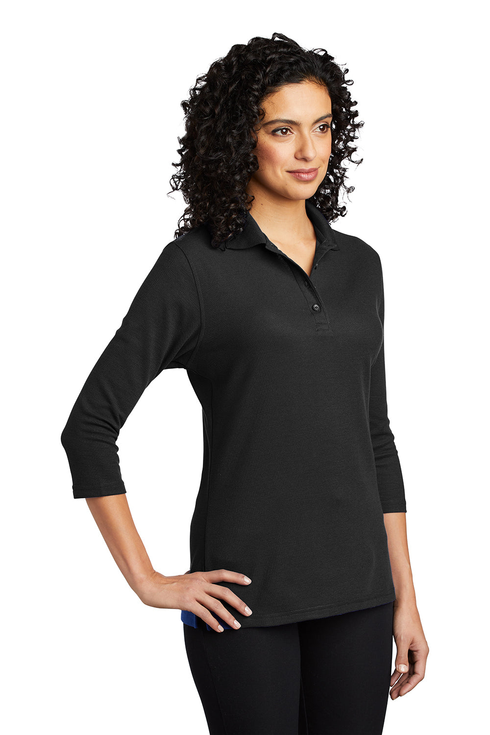 Port Authority L562 Womens Silk Touch 3/4 Sleeve Polo Shirt Black Model 3q