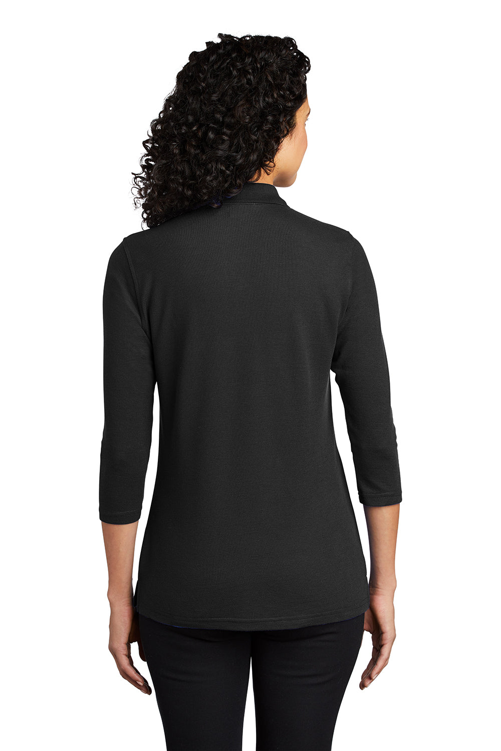 Port Authority L562 Womens Silk Touch 3/4 Sleeve Polo Shirt Black Model Back