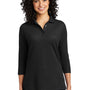 Port Authority Womens Silk Touch 3/4 Sleeve Polo Shirt - Black