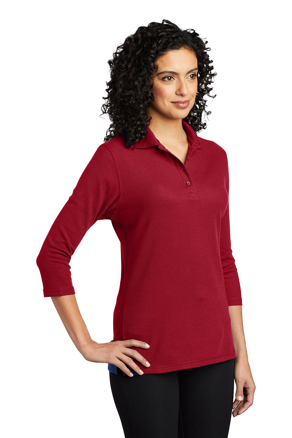 Port Authority L562 Womens Silk Touch 3/4 Sleeve Polo Shirt Red Model 3q