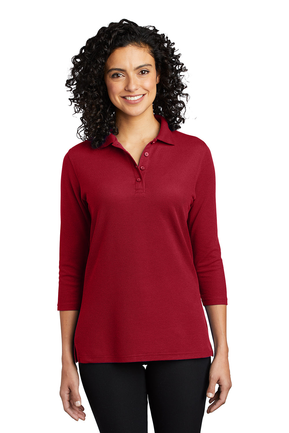 Port Authority Womens Silk Touch 3 4 Sleeve Polo Shirt Red