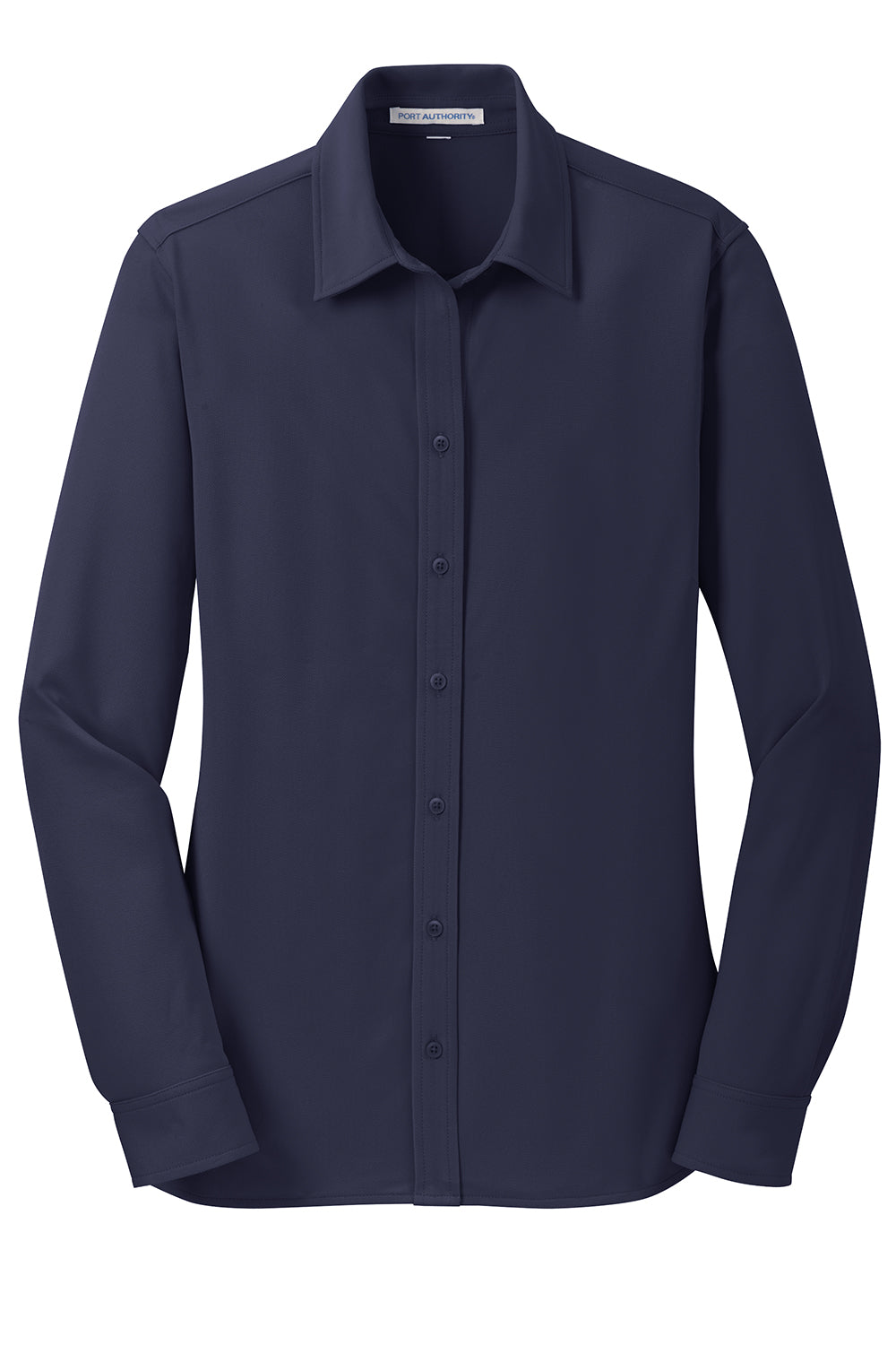 Port Authority L570 Womens Dimension Moisture Wicking Long Sleeve Button Down Shirt Dark Navy Blue Flat Front