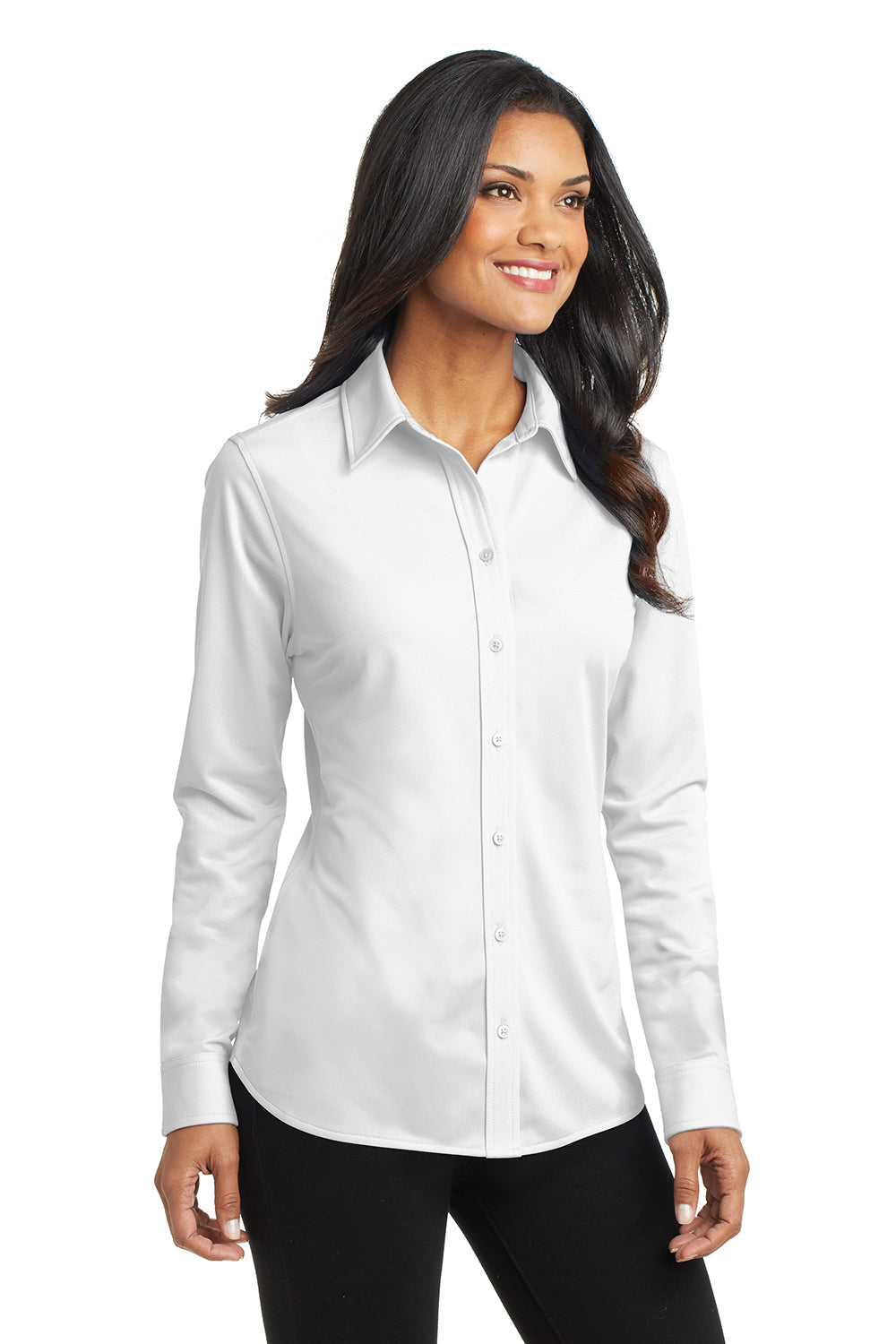 Port Authority L570 Womens Dimension Moisture Wicking Long Sleeve Button Down Shirt White Model 3q