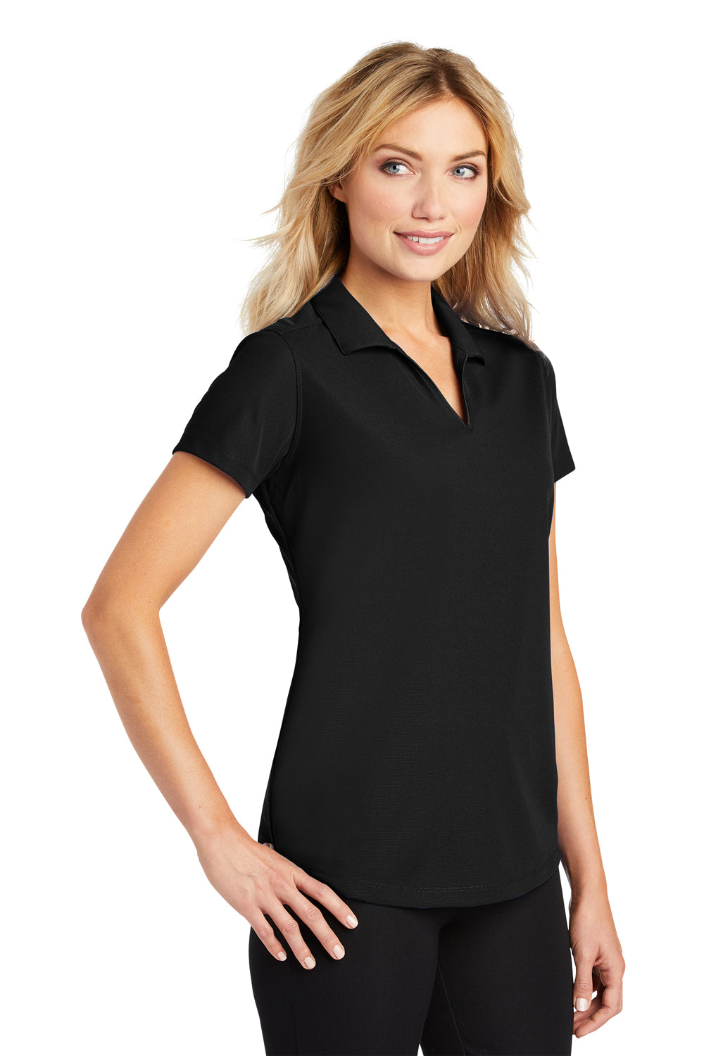 Port Authority L572 Womens Dry Zone Moisture Wicking Short Sleeve Polo Shirt Black Model 3q