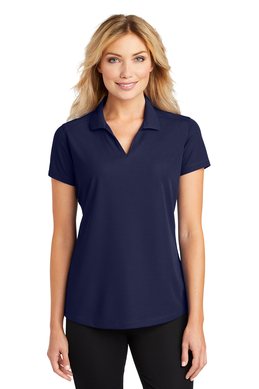 Port Authority L572 Womens Dry Zone Moisture Wicking Short Sleeve Polo Shirt True Navy Blue Model Front