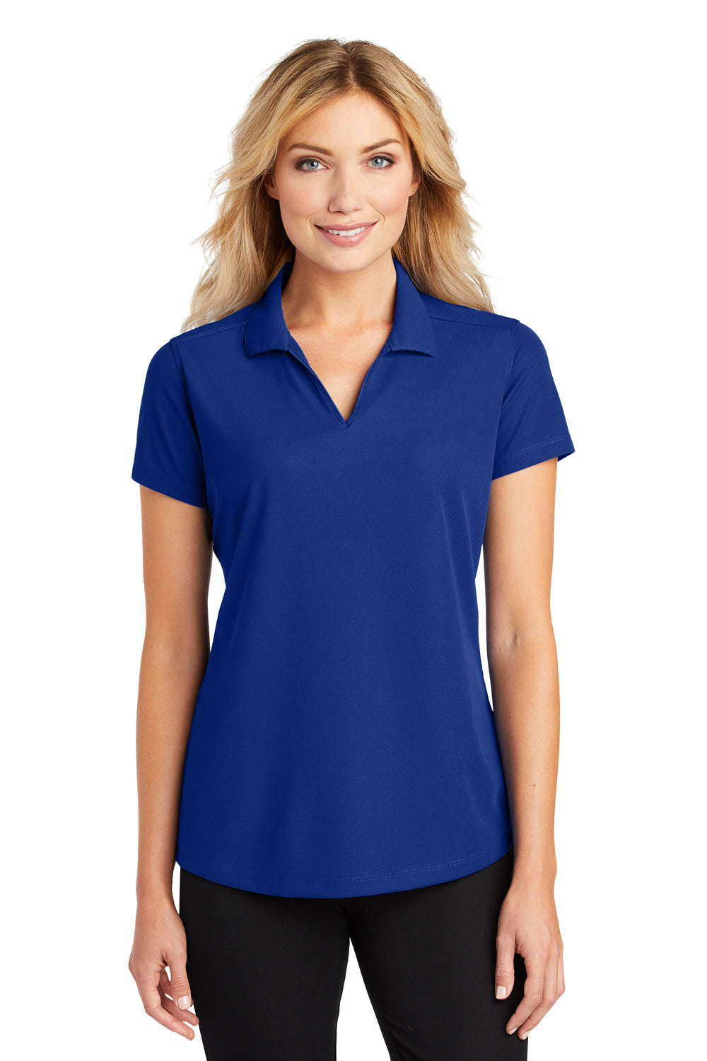 Port Authority L572 Womens Dry Zone Moisture Wicking Short Sleeve Polo Shirt True Royal Blue Model Front