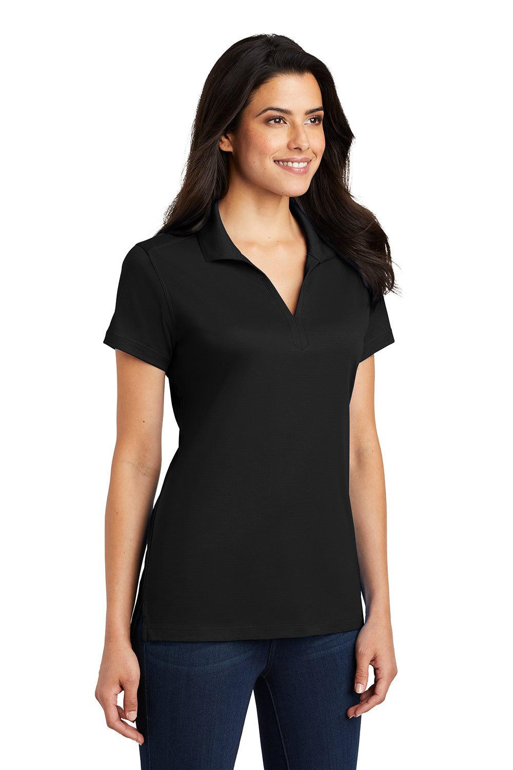 Port Authority L573 Womens Rapid Dry Moisture Wicking Short Sleeve Polo Shirt Black Model 3q