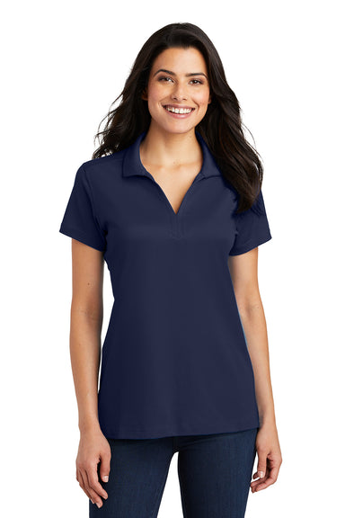 Port Authority L573 Womens Rapid Dry Moisture Wicking Short Sleeve Polo Shirt True Navy Blue Model Front