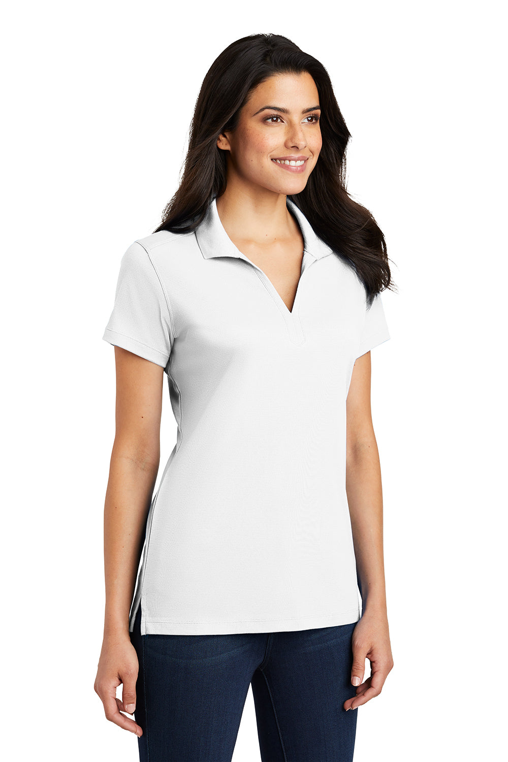 Port Authority L573 Womens Rapid Dry Moisture Wicking Short Sleeve Polo Shirt White Model 3q