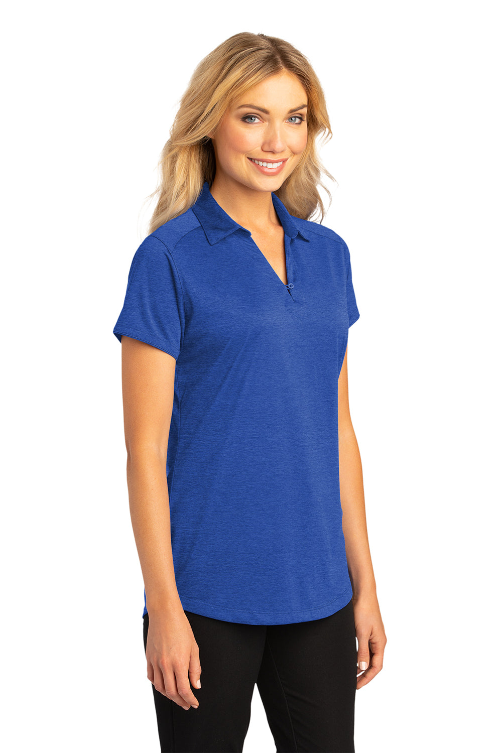 Port Authority L574 Womens Digi Heather Performance Moisture Wicking Short Sleeve Polo Shirt True Royal Blue Model 3q