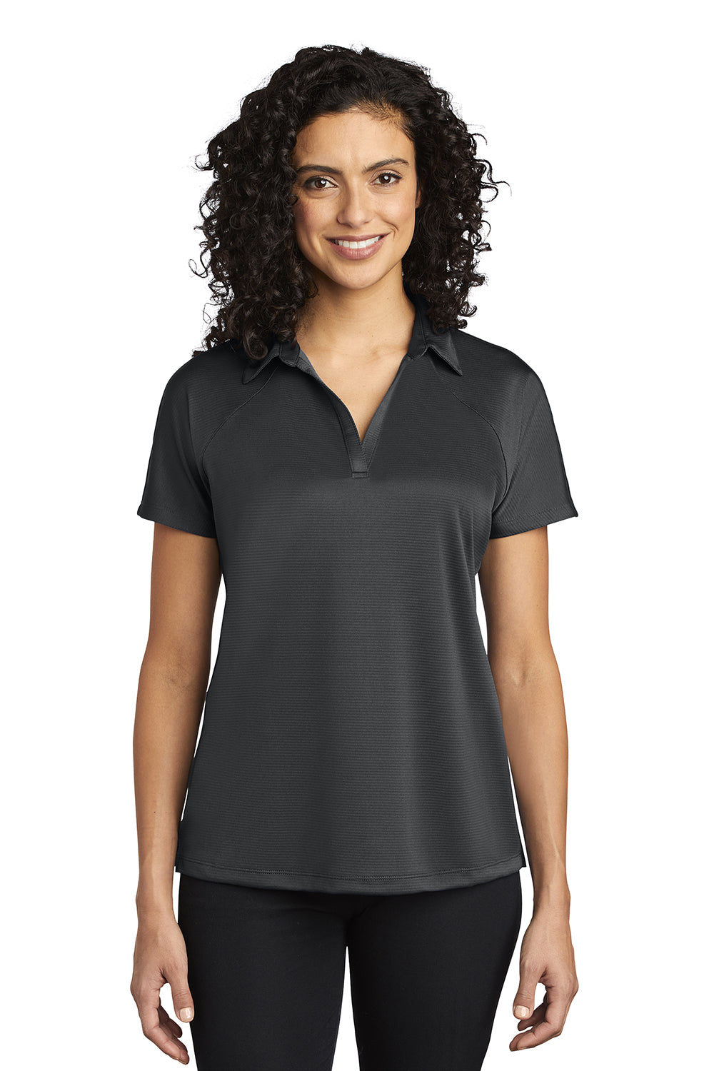 Port Authority L575 Womens Crossover Moisture Wicking Short Sleeve Polo Shirt Battleship Grey Model Front